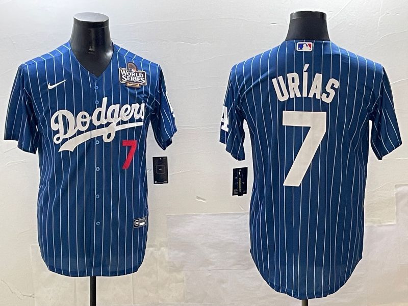 Men Los Angeles Dodgers #7 Urias Blue Stripe Fashion Game 2025 Nike MLB Jersey style 3
